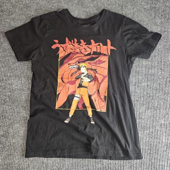 Naruto Shippuden Shirt Mens Medium Black Anime Kurama Sasuke Graphic Tee Viz - Picture 1 of 8